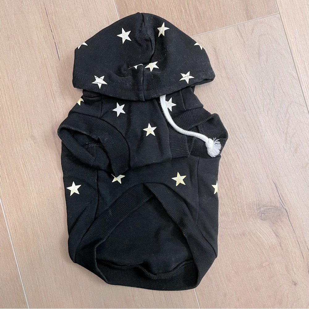 NWT Dog Black With White Stars Sleeveless Hoodie